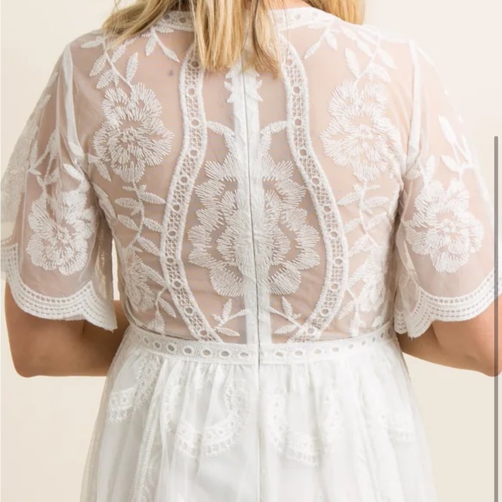 Pinkblush White Lace Mesh Overlay Maternity Maxi Dress - Picture 2 of 7
